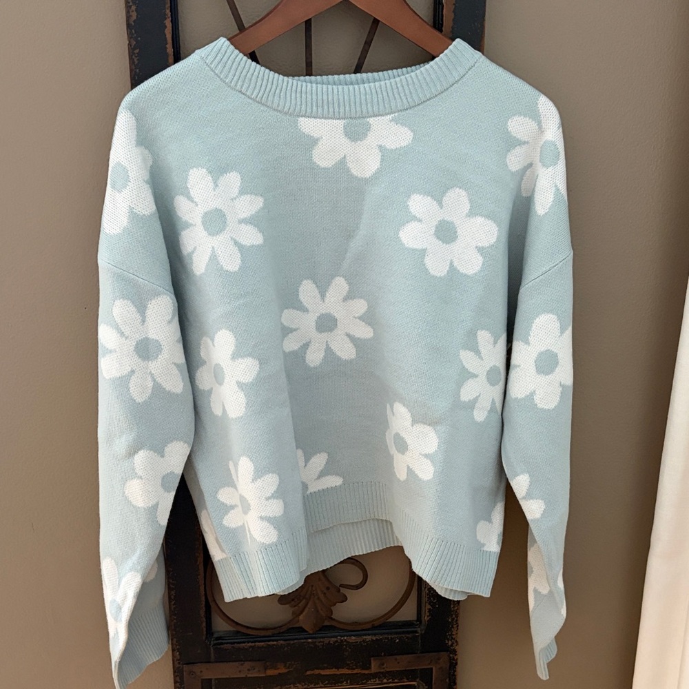 No Boundaries Light Green Floral Sweater